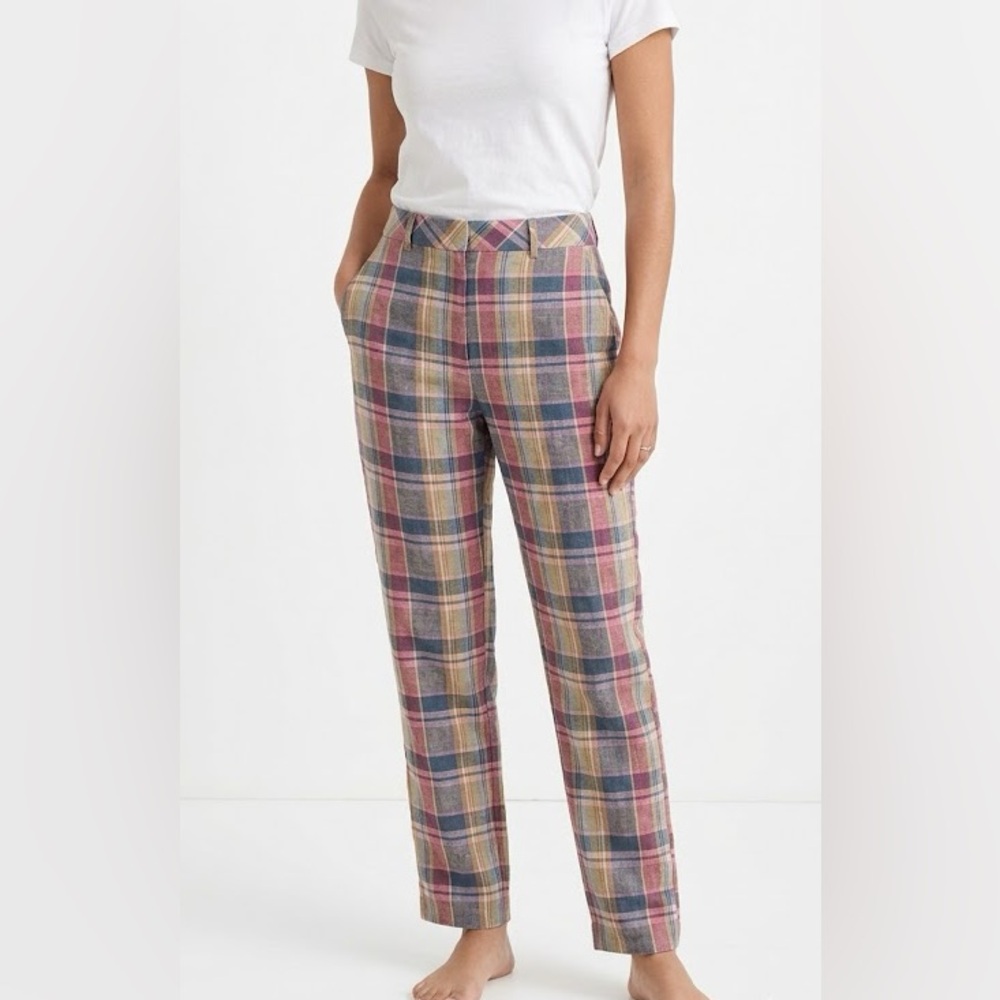 NWT GANT Forest Lake Madras Plaid Linen Pants 414653 size US 6 $198 MSRP